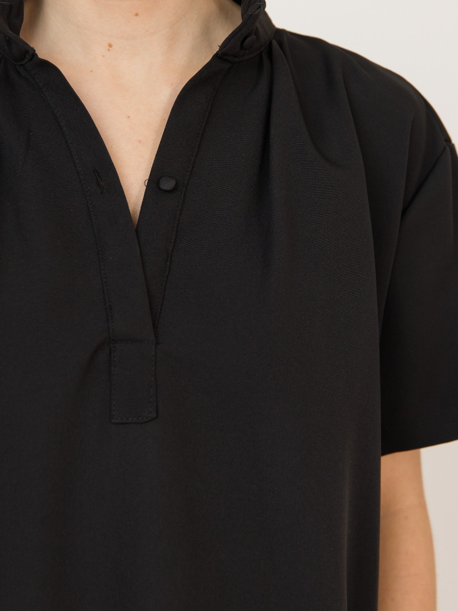 Black Ruffled Collar Shift Dress