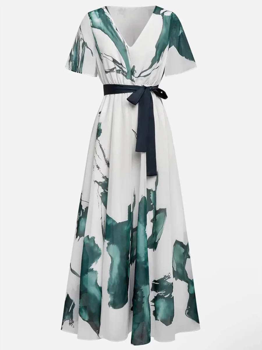 Trendy V-Neck Short Sleeve Maxi Dress