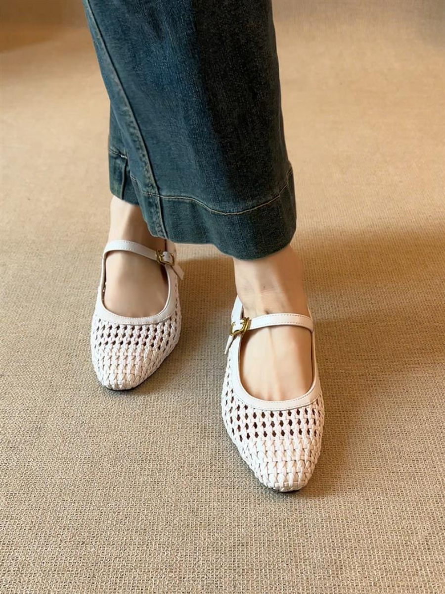 Woven Square-Toe Mary Jane Flats | Breathable Low-Heel Summer