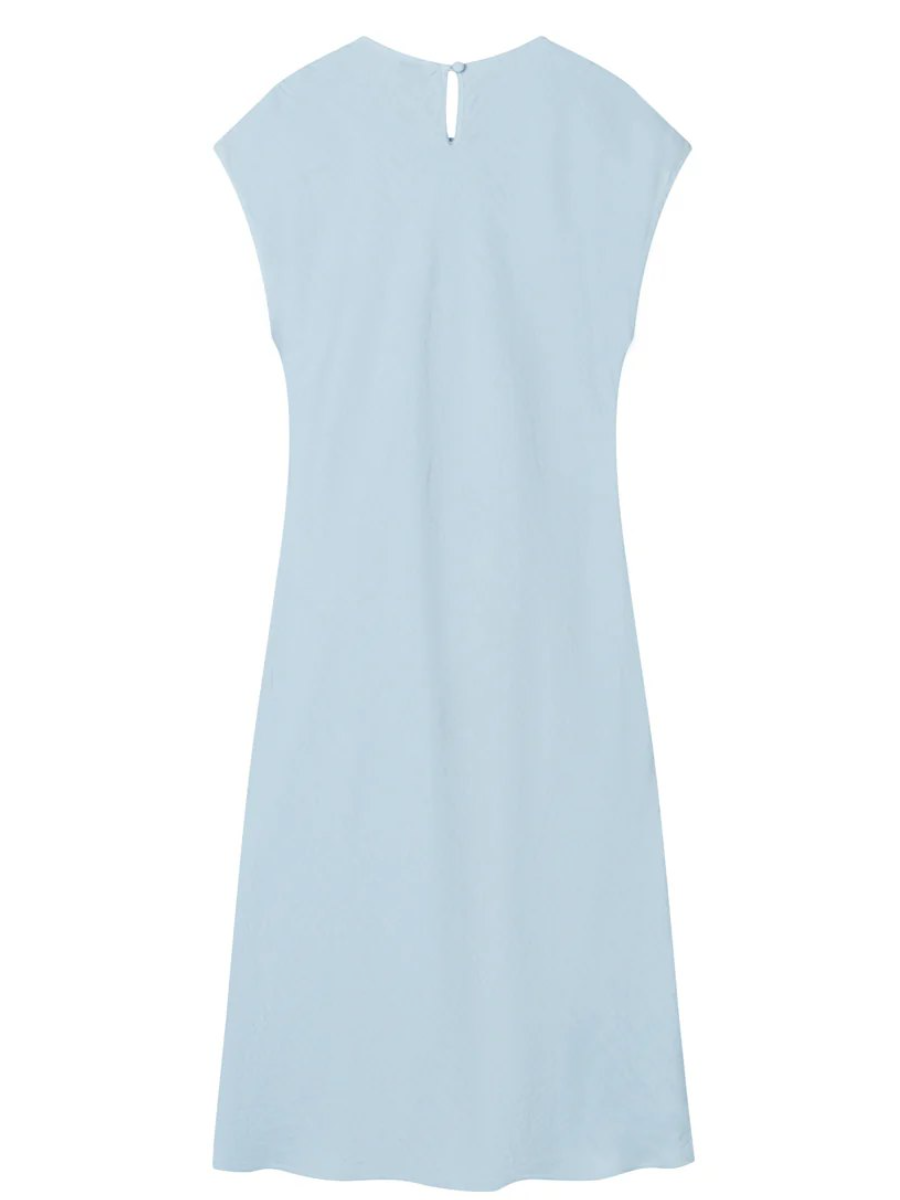 Light Blue Waist-Tie Midi Dress