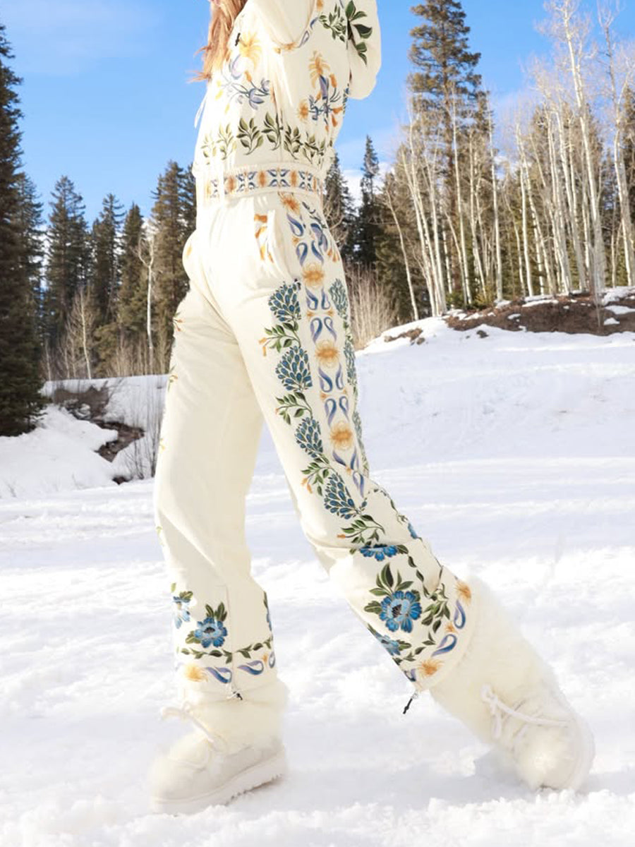 Winter Printed Hooded Belted Ski Jumpsuit