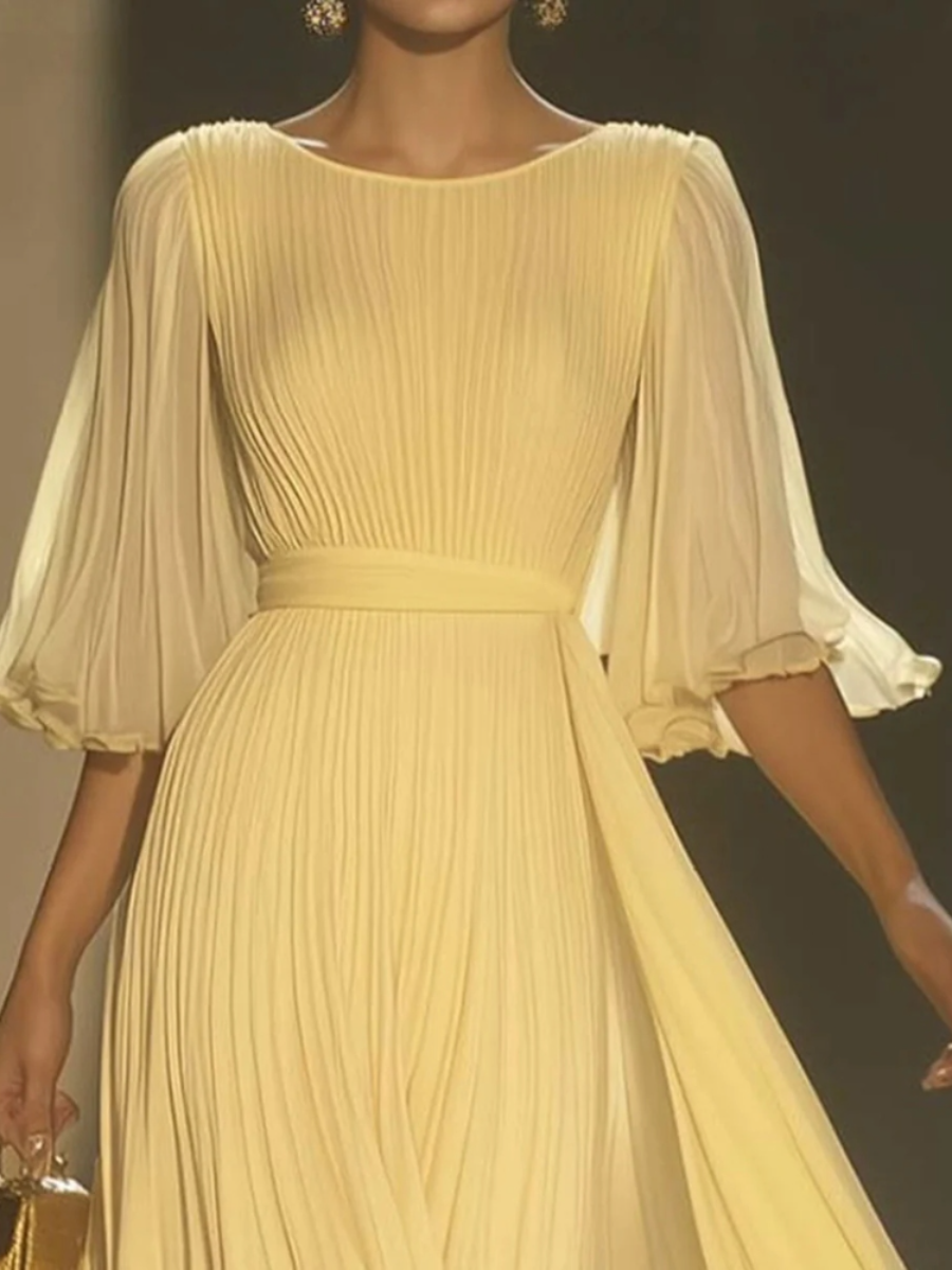Yellow Plain Round Neck Maxi Dress