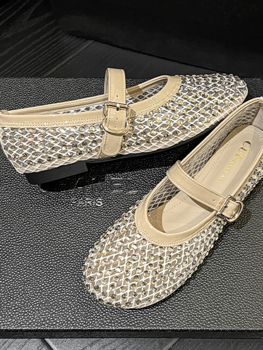 Rhinestone Mesh Mary Jane Flats for Women | Sparkly Breathable Mary Jane Shoes
