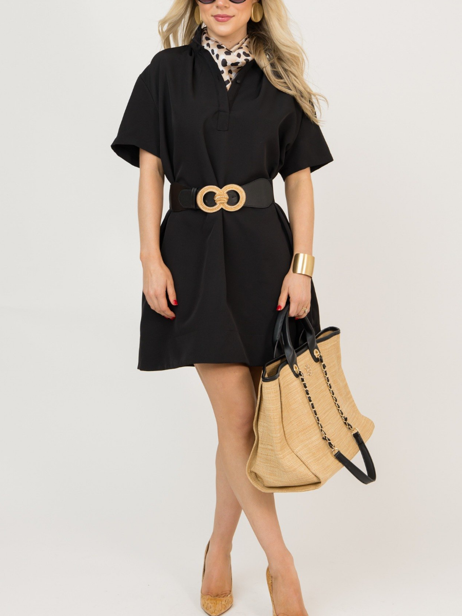 Black Ruffled Collar Shift Dress