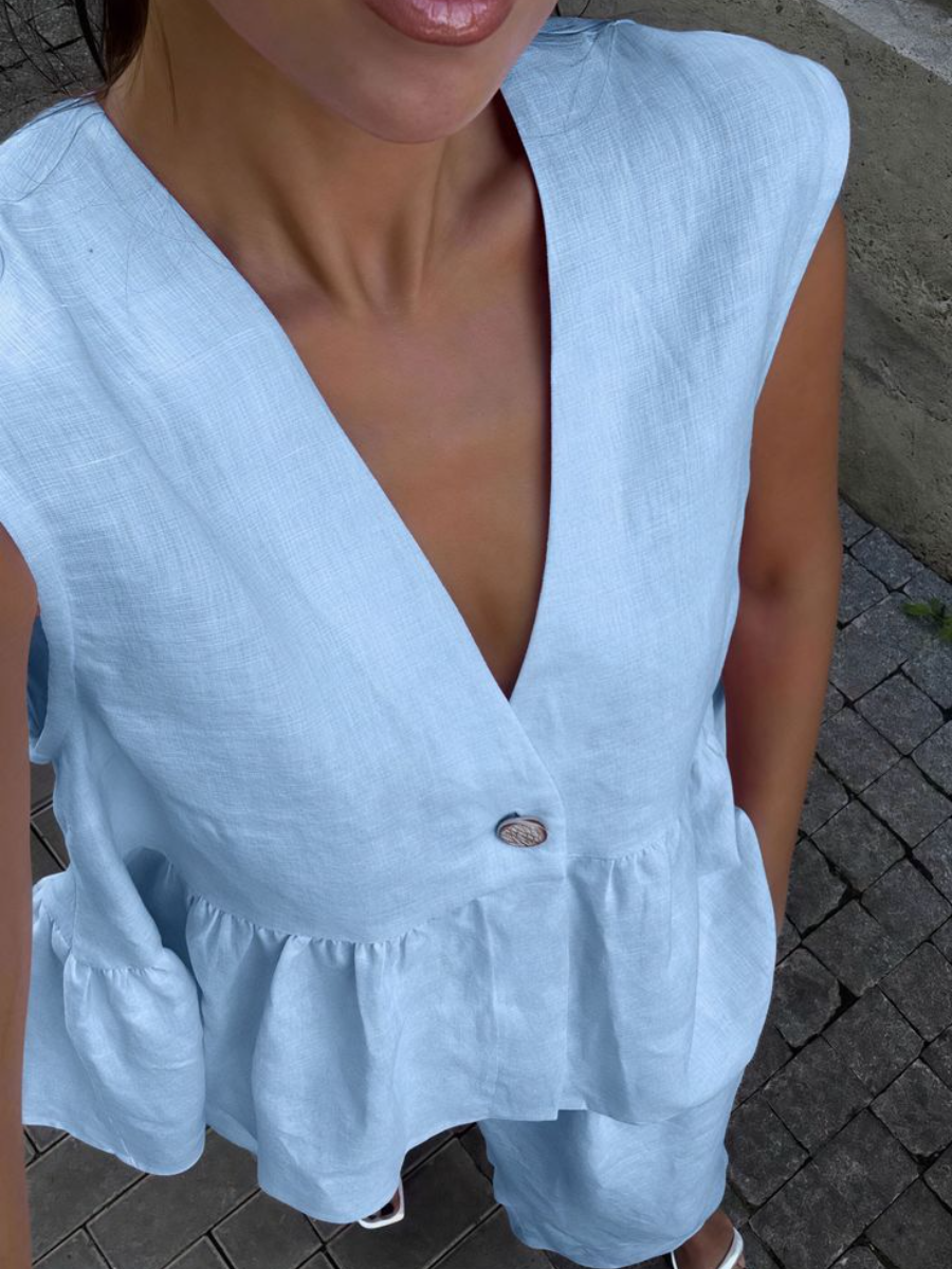 Ladies' V-neck Patchwork Top  Pants Casual Suit