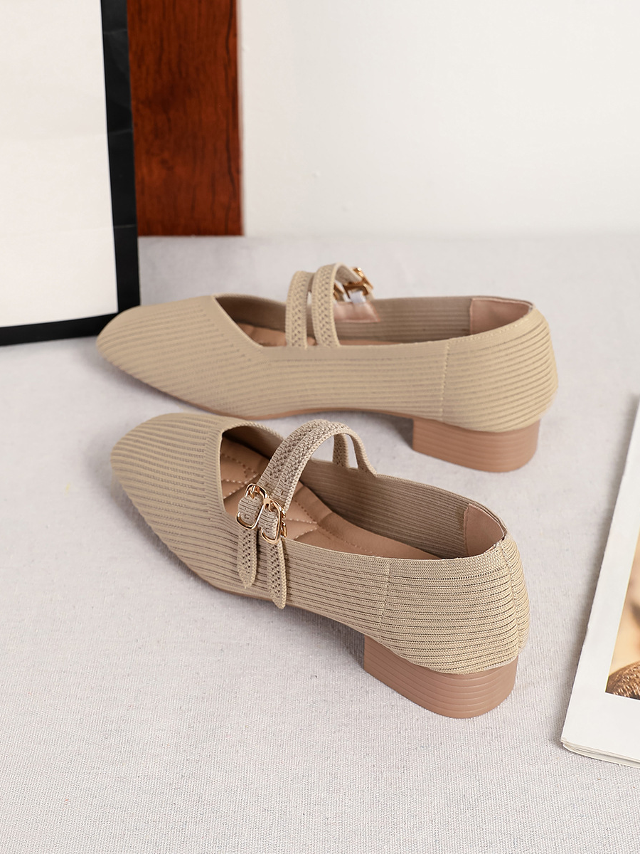 Retro Knitted Mary Jane Flats for Women | Square Toe Breathable Comfort Shoes