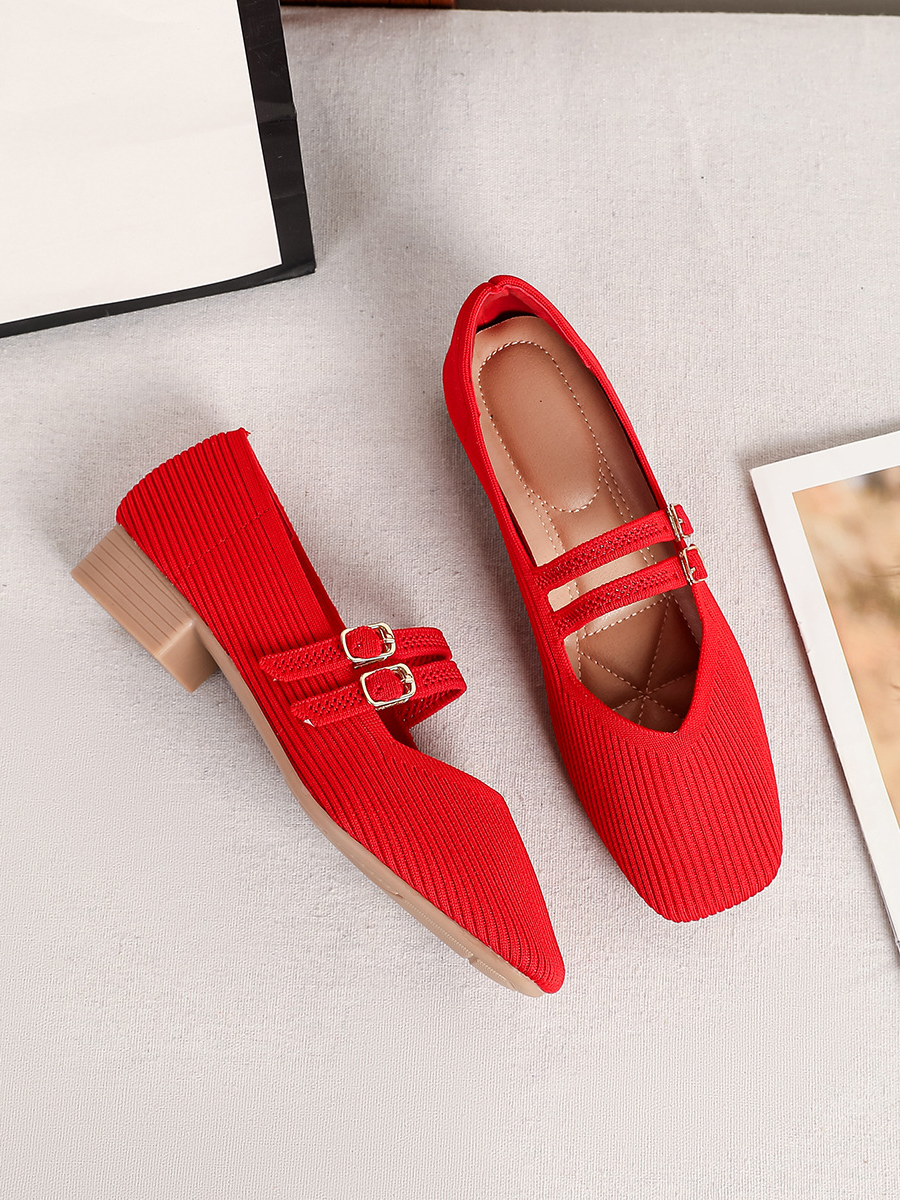 Retro Knitted Mary Jane Flats for Women | Square Toe Breathable Comfort Shoes