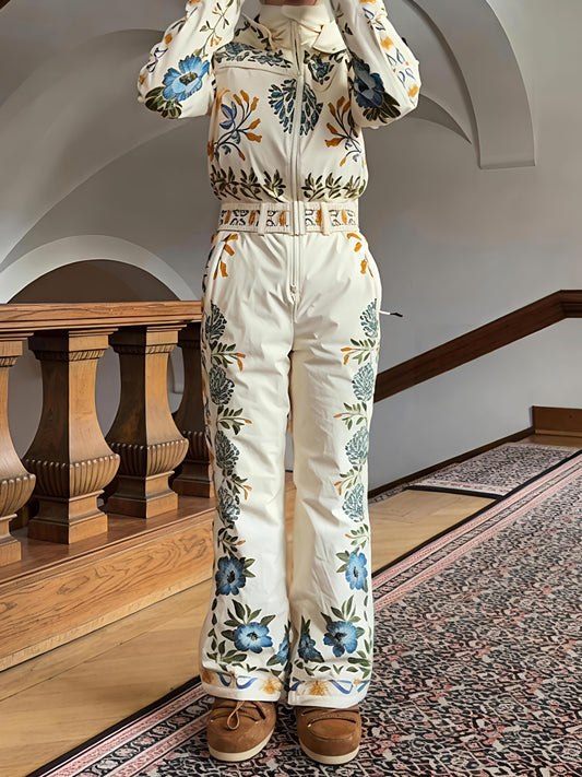 Winter Printed Hooded Belted Ski Jumpsuit