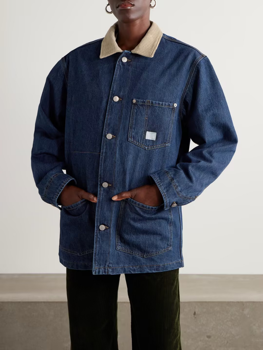 Denim Chore Coat with Corduroy Collar
