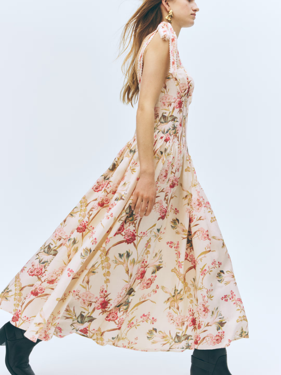 Blush Floral Corset Midi Dress
