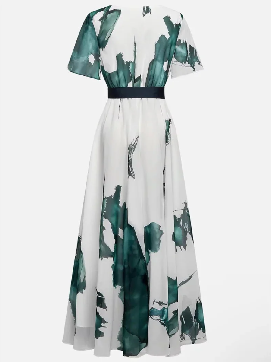 Trendy V-Neck Short Sleeve Maxi Dress