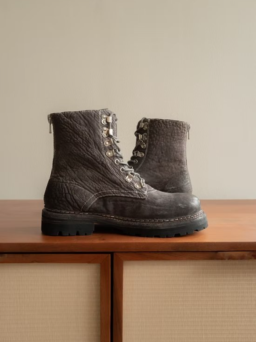 Men's Distressed Bison Leather Lace-Up Work Boots