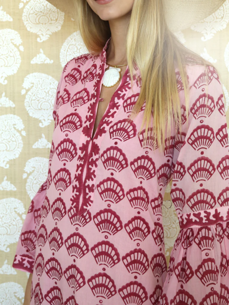 Raspberry Shell Pattern Maxi Dress