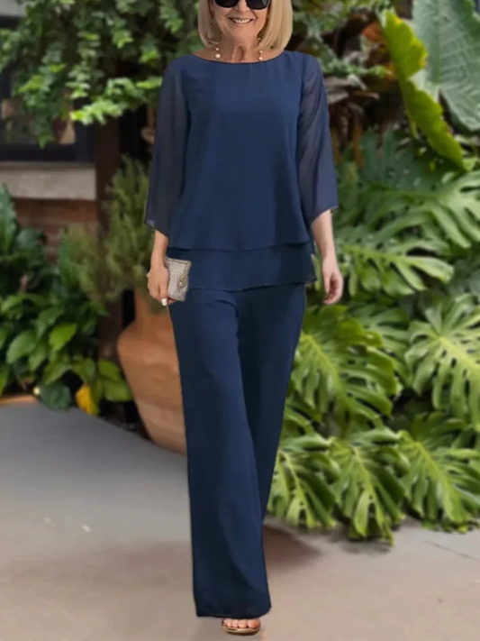 Classy 3/4 Sleeve Plain Two Piece Set