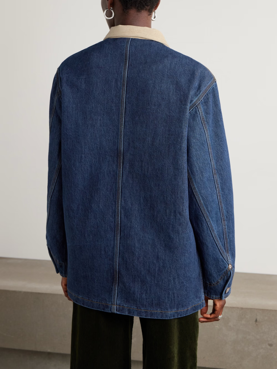 Denim Chore Coat with Corduroy Collar