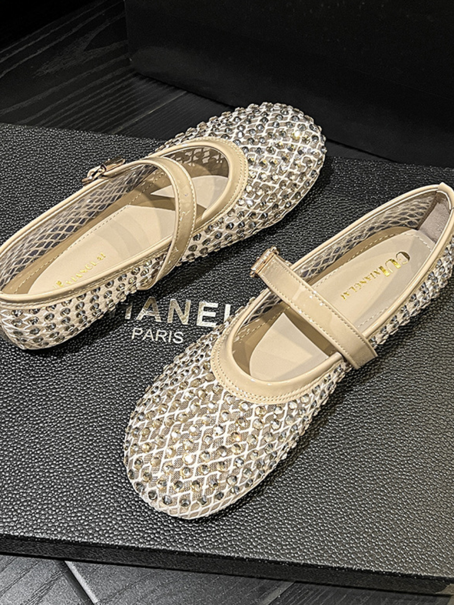 Rhinestone Mesh Mary Jane Flats for Women | Sparkly Breathable Mary Jane Shoes