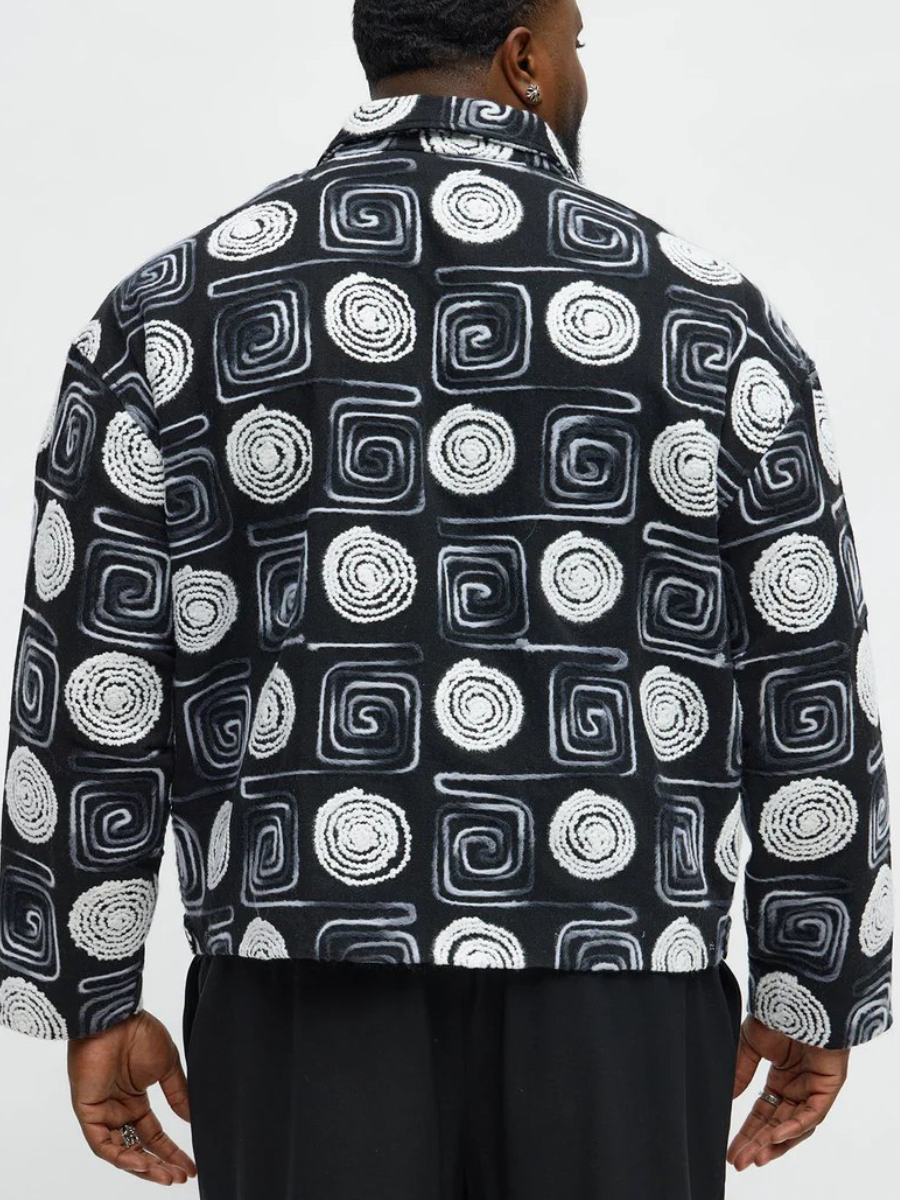 Cropped Textured I'm Spiraling Work Jacket - Black/White