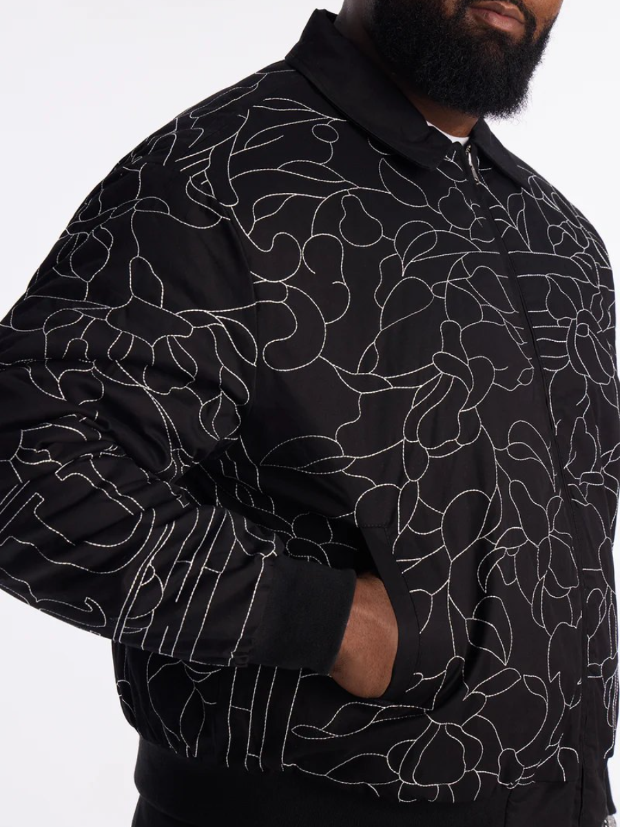 Men's Abstract Stitch Quilted Bomber Jacket - Black