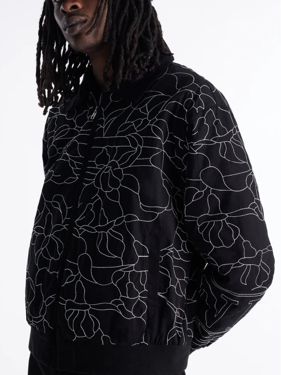 Men's Abstract Stitch Quilted Bomber Jacket - Black