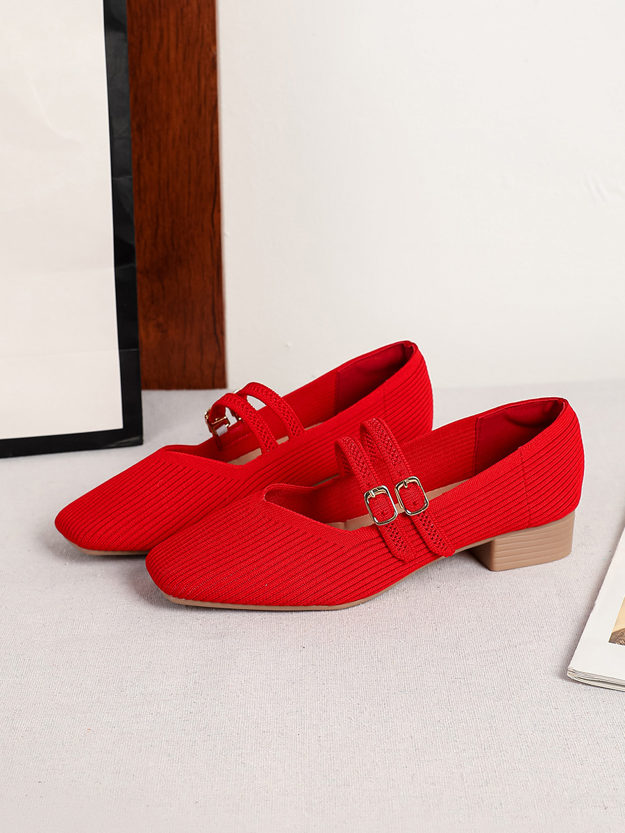 Retro Knitted Mary Jane Flats for Women | Square Toe Breathable Comfort Shoes