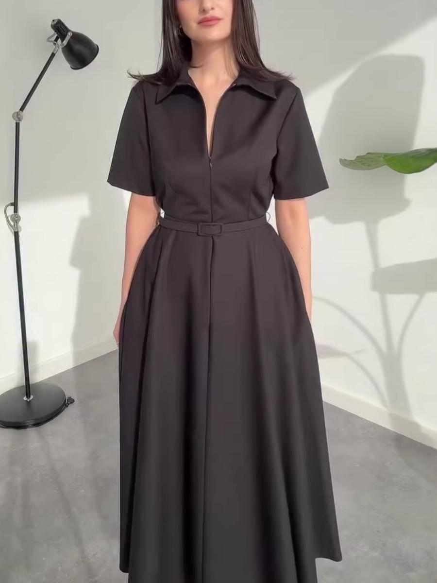 Flattering V-Neck Black Maxi Dress with Defined Waist