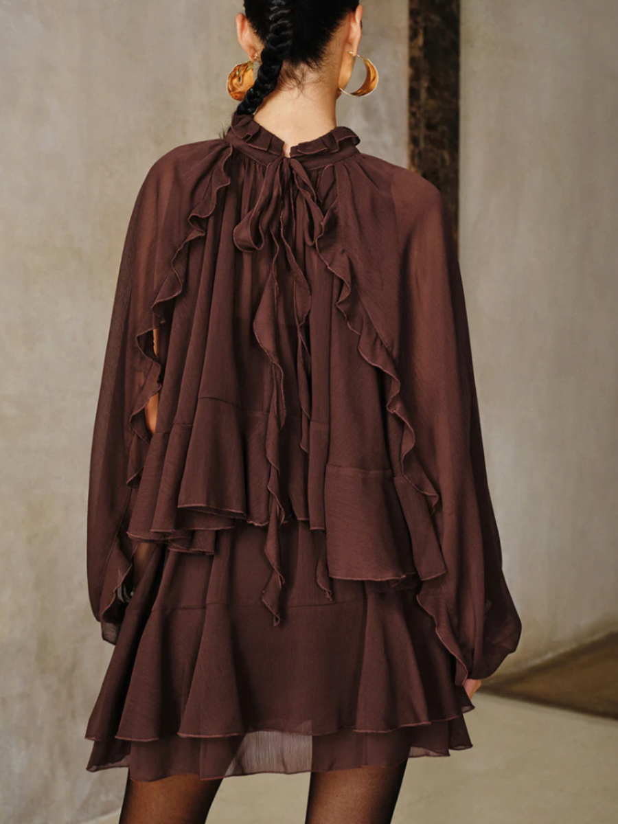 Soft Ruffle Chiffon Mini Dress with Built-In Lining