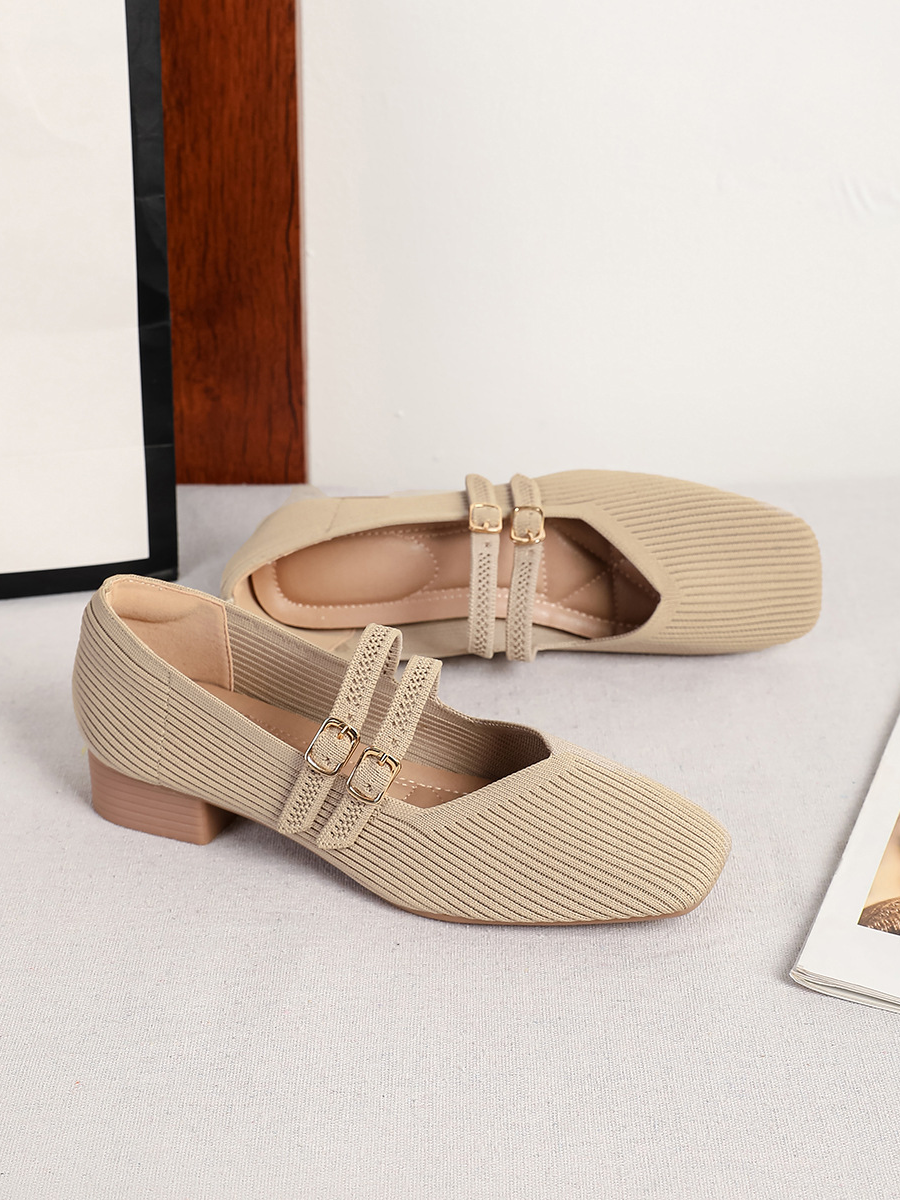 Retro Knitted Mary Jane Flats for Women | Square Toe Breathable Comfort Shoes