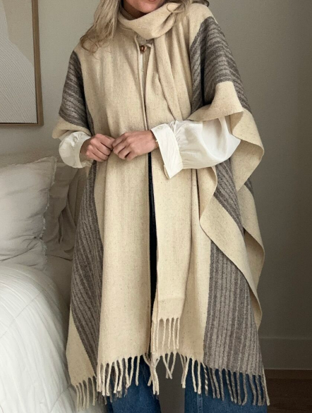 Oversized Colorblock Fringe Shawl Wrap