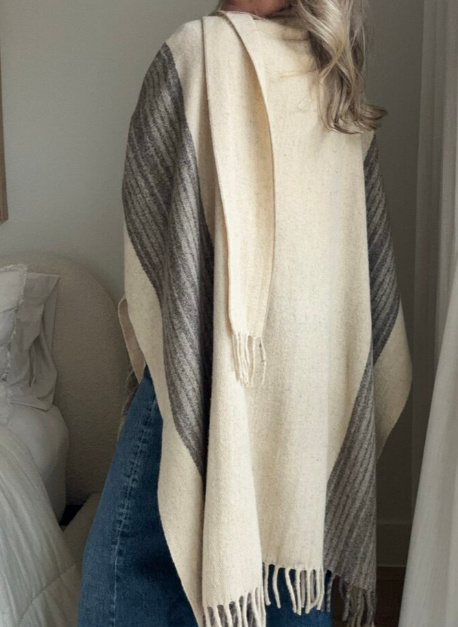 Oversized Colorblock Fringe Shawl Wrap