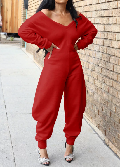 Camo V-Neck Long Sleeve Jumpsuit