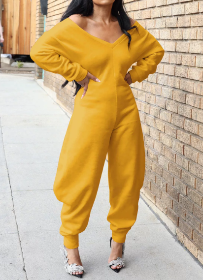 Camo V-Neck Long Sleeve Jumpsuit