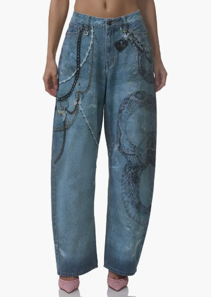 High-Waisted Graphic Wide Leg Jeans