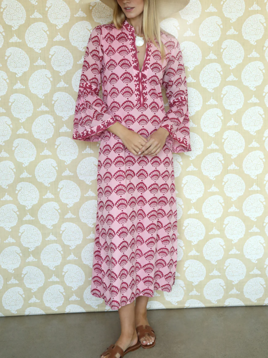 Raspberry Shell Pattern Maxi Dress