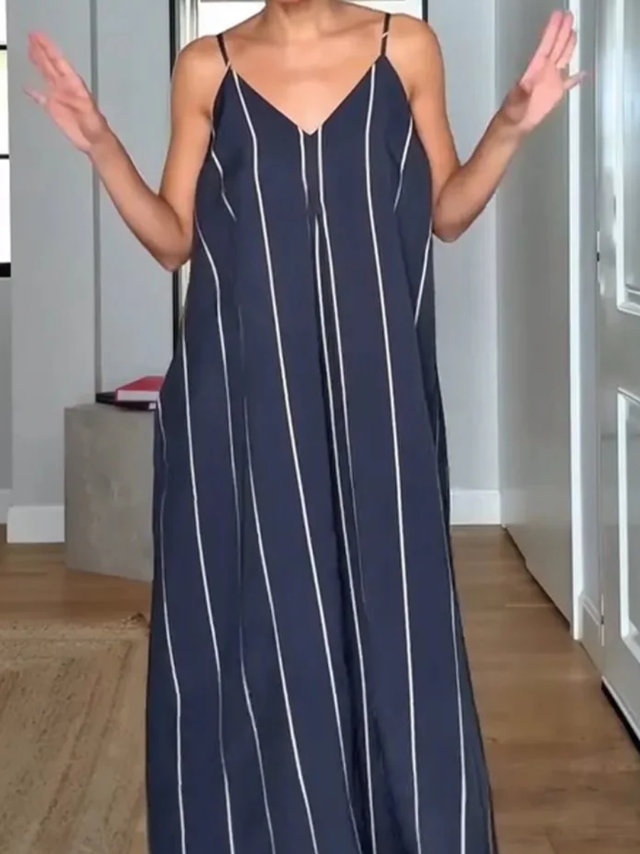 Navy Stripe Spaghetti Strap Maxi Dress