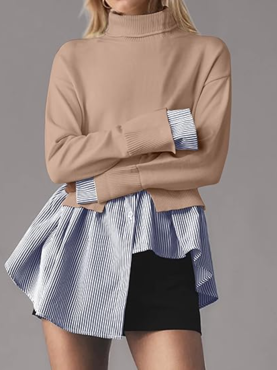 Two-in-one Stitched Turtleneck Knit Top
