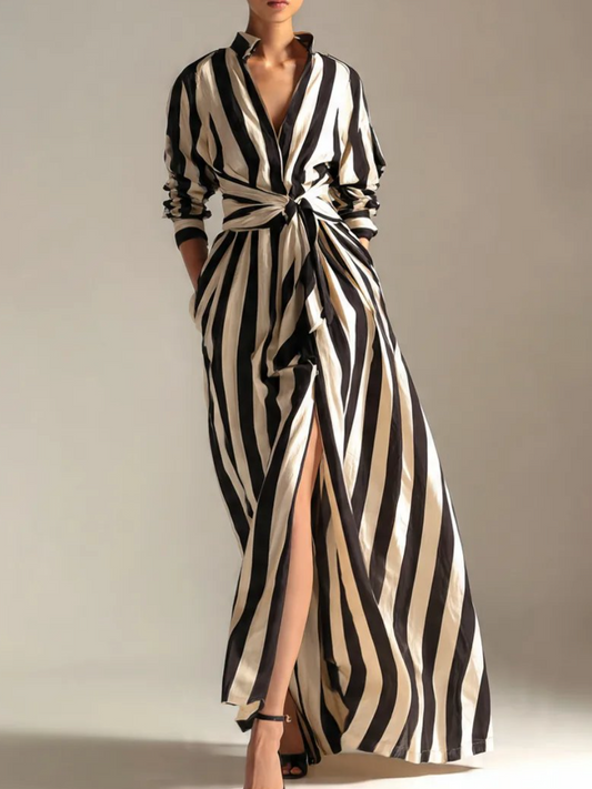 The Manhattan Stripe Elongation Maxi Dress