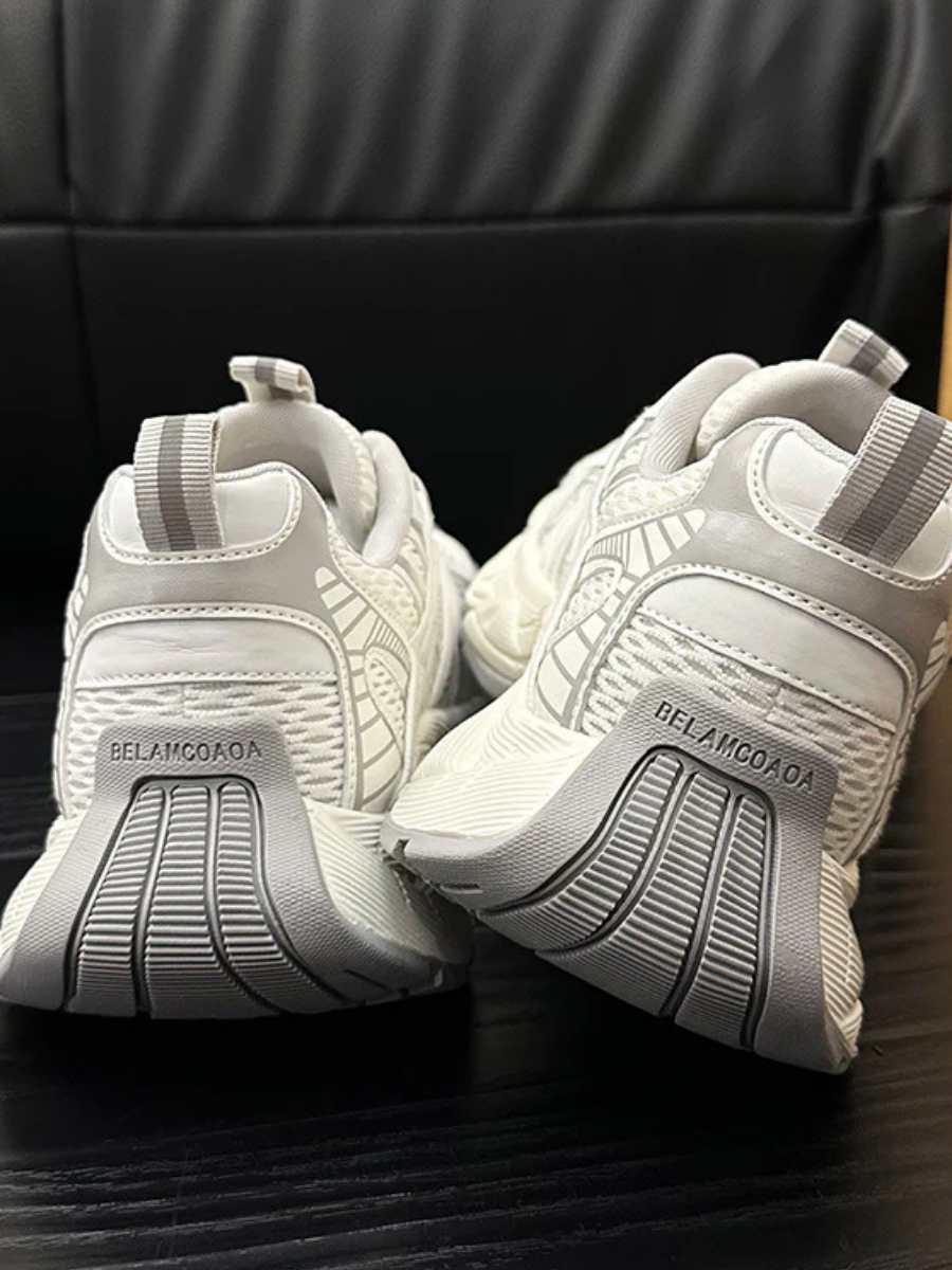 Retro Chunky Dad Sneakers for Women | Light Gray & Navy Athletic