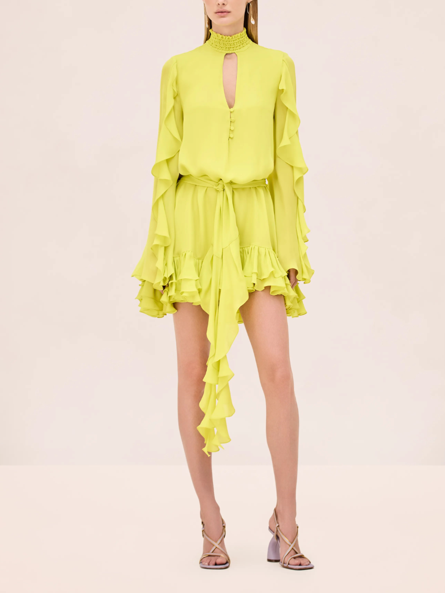 Ruffled High-Neck Mini Dress