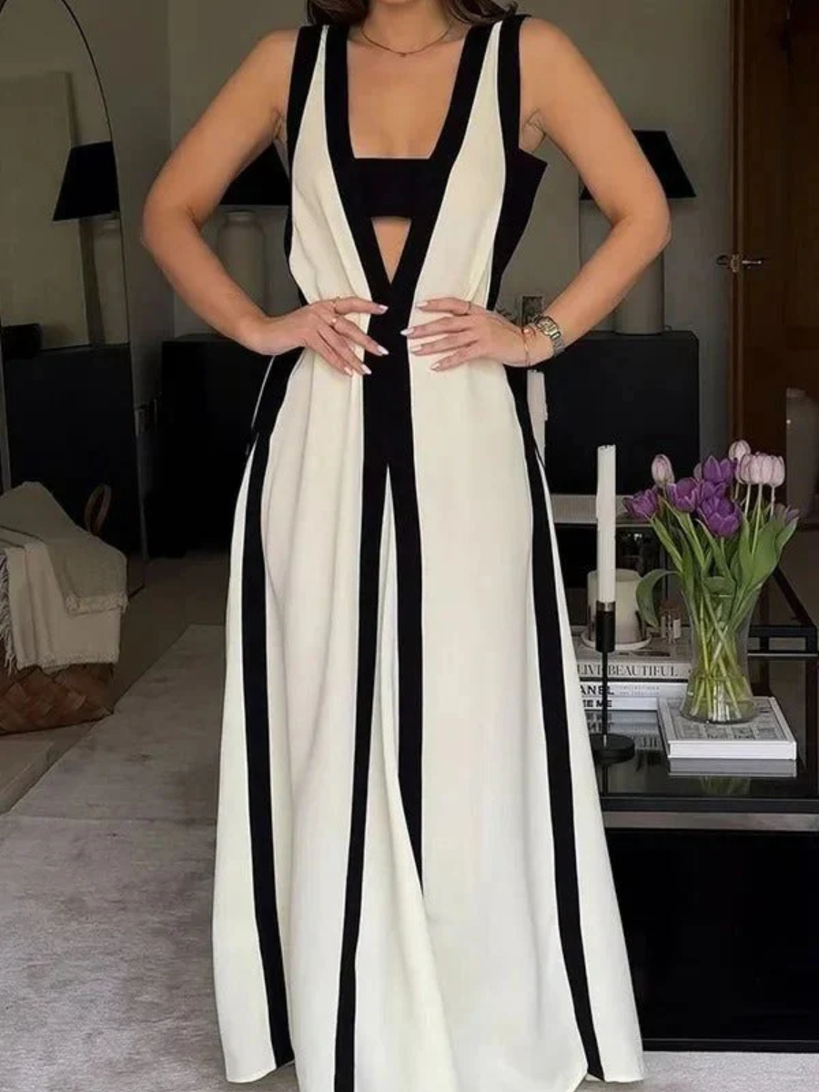 Sculpting Contrast Cutout Maxi Dress