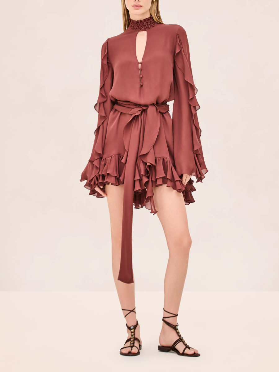 Ruffled High-Neck Mini Dress