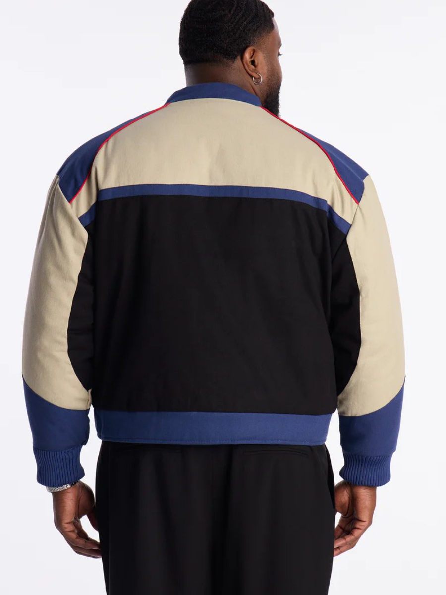 Retro Tri-Color Block Varsity Bomber Jacket for Men