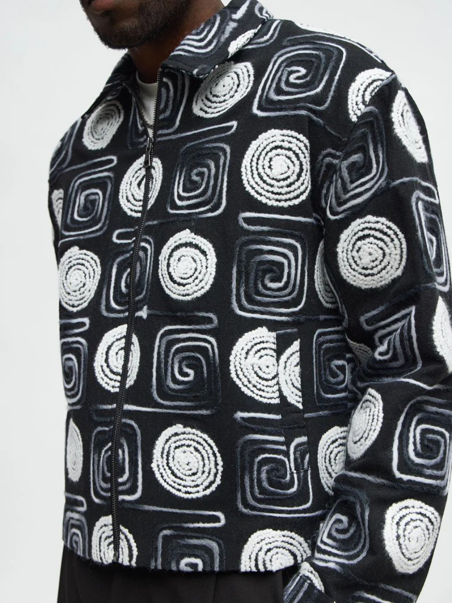 Cropped Textured I'm Spiraling Work Jacket - Black/White