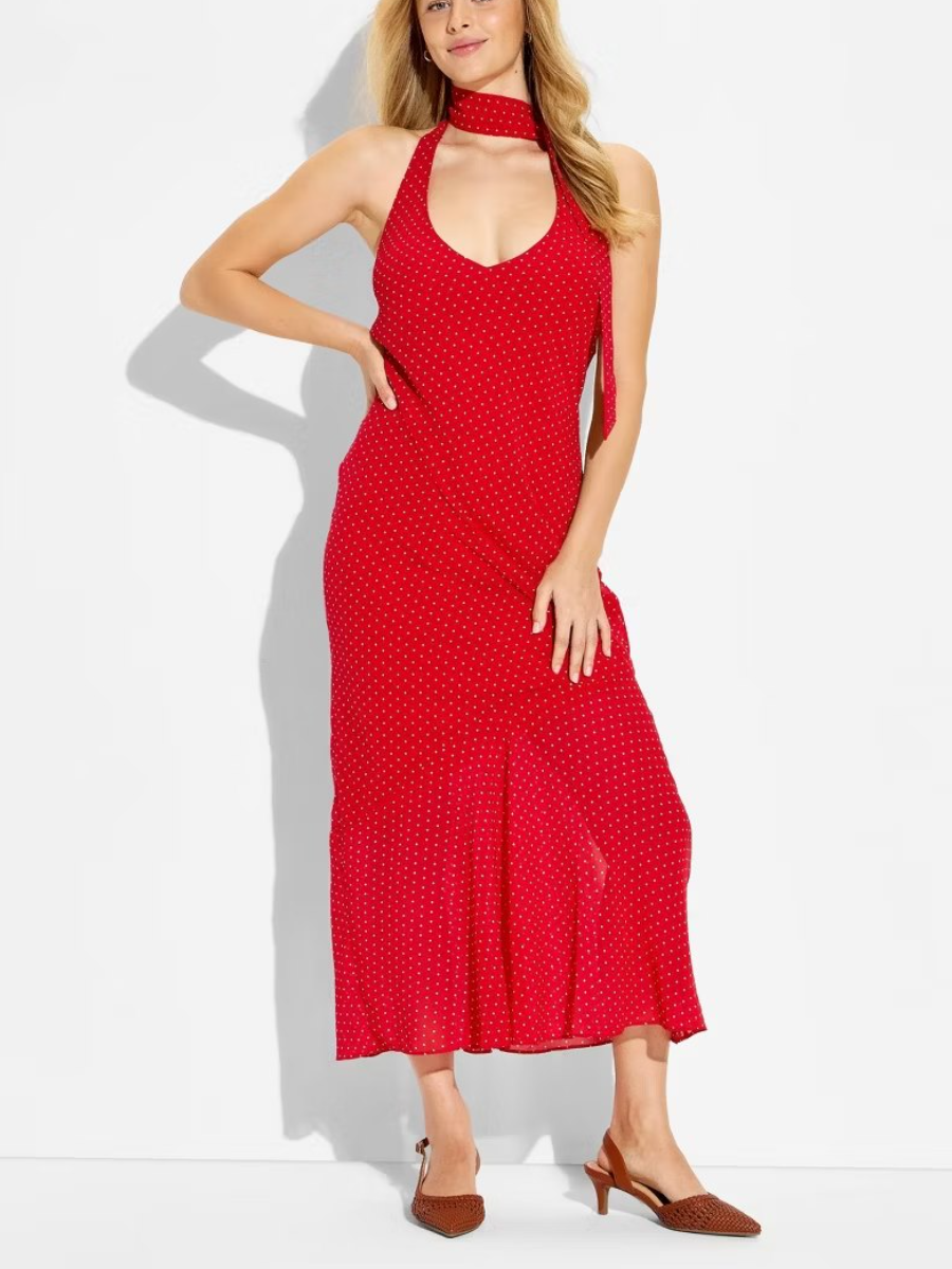 Polka Dot Halter Midi Dress