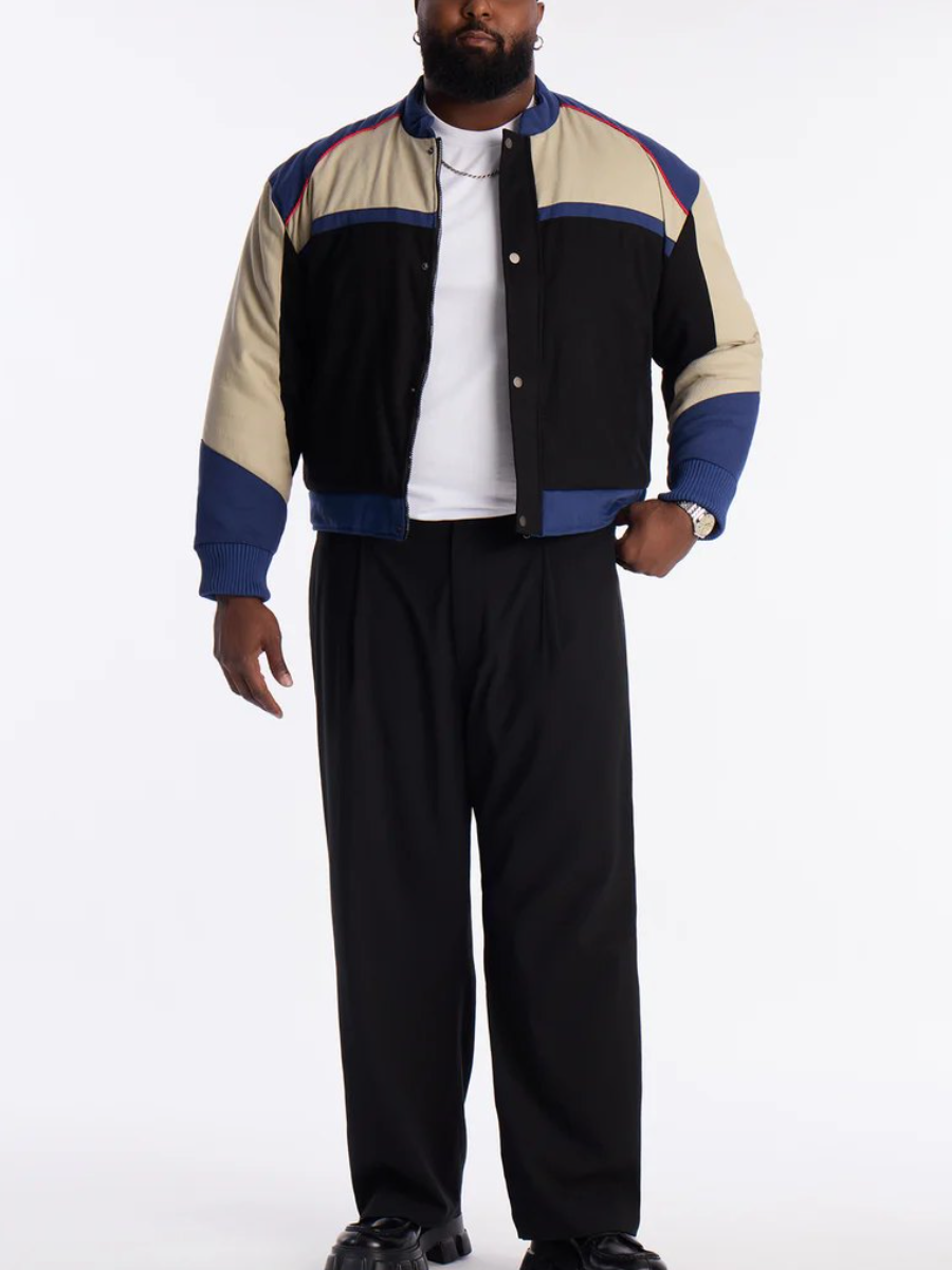 Retro Tri-Color Block Varsity Bomber Jacket for Men