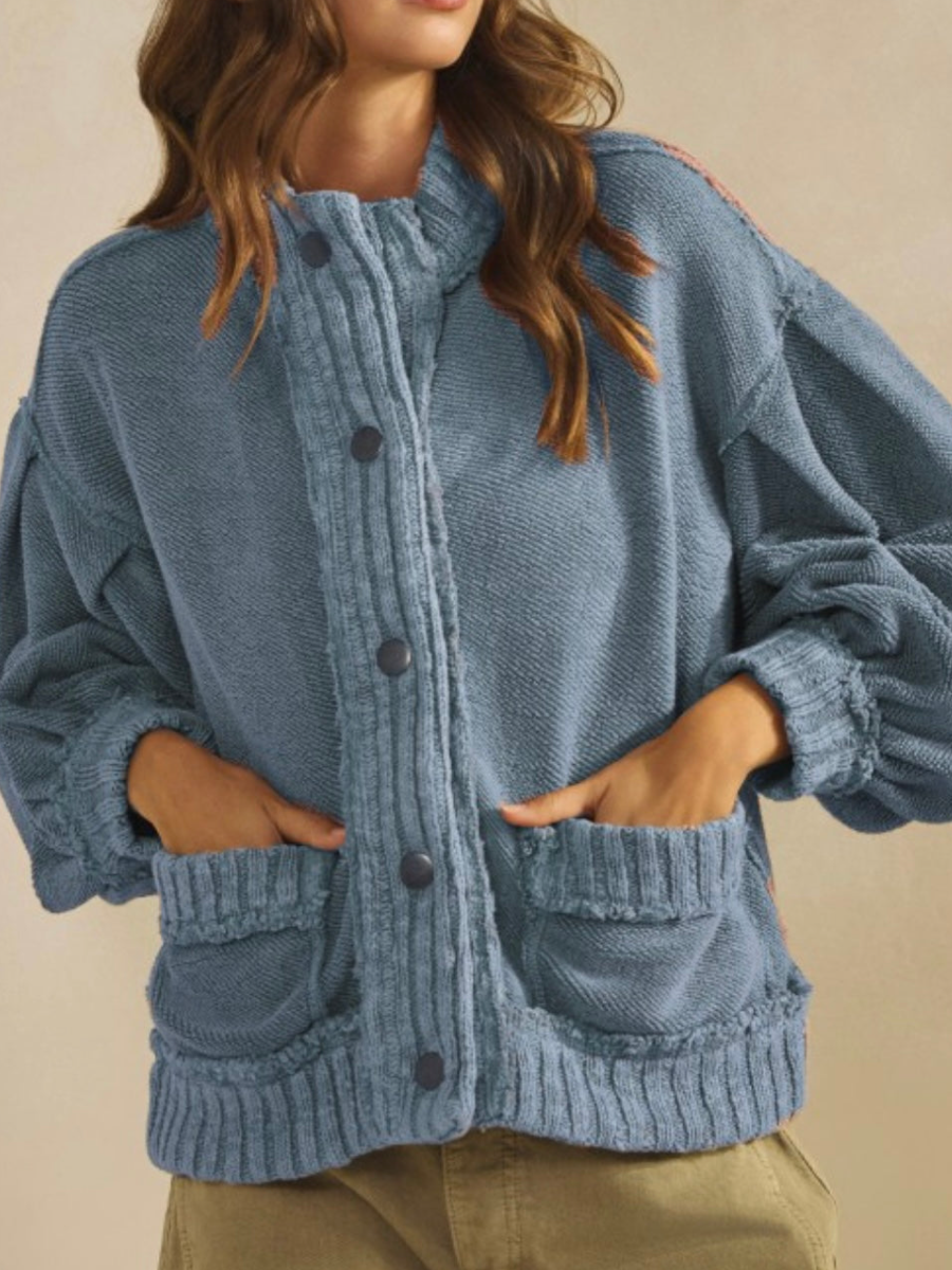 Soft Ribbed Button-Front Knit Cardigan