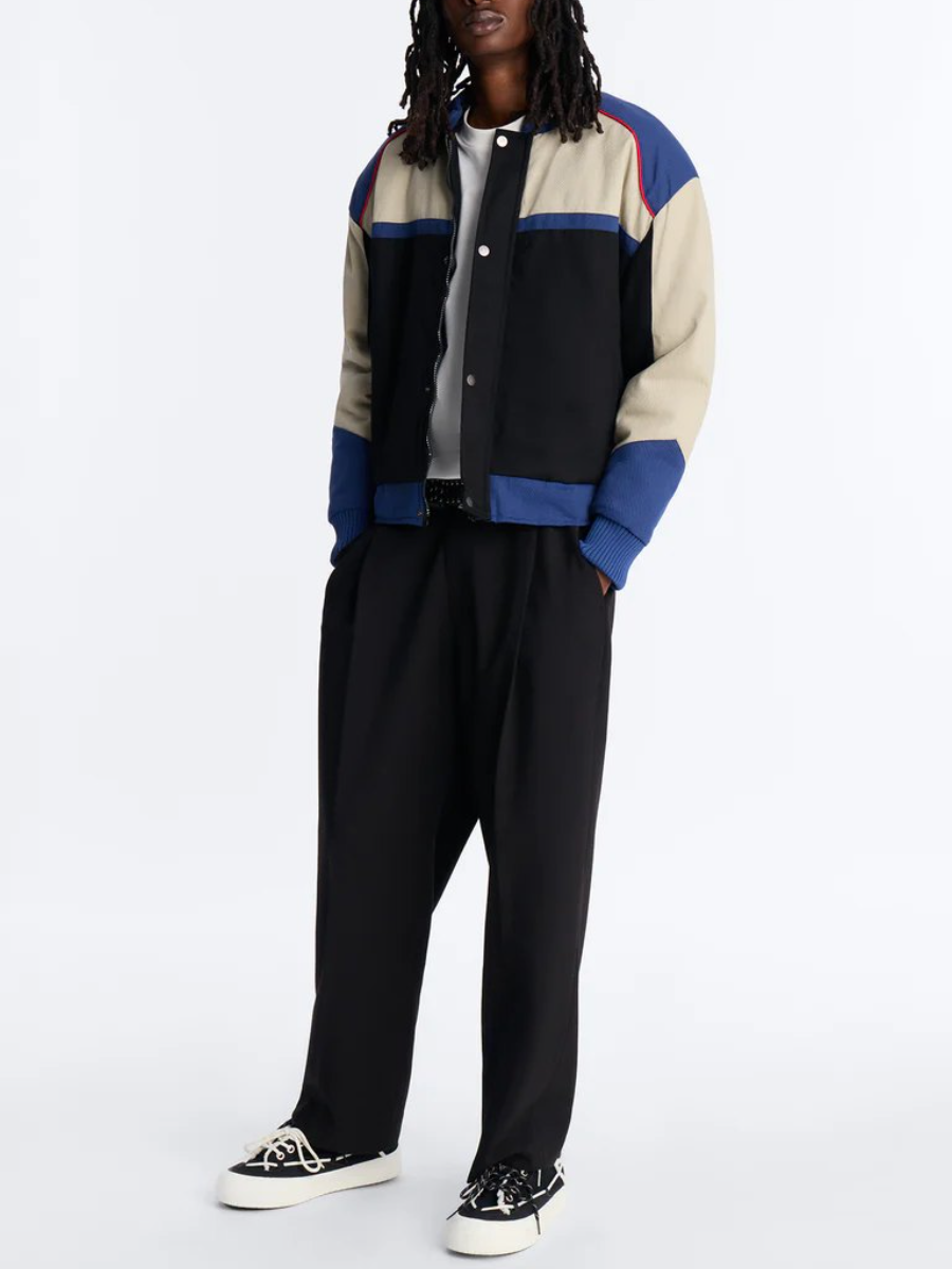 Retro Tri-Color Block Varsity Bomber Jacket for Men
