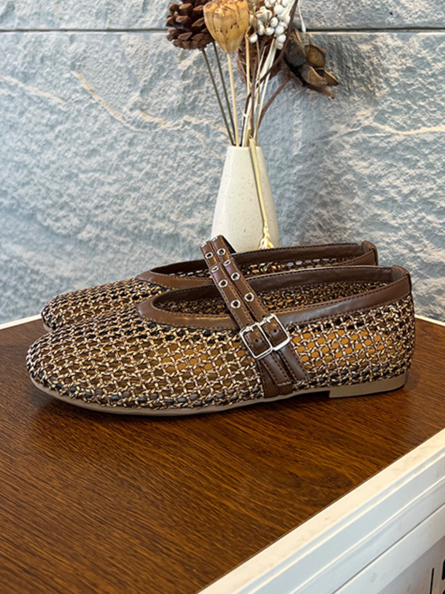 Mesh Mary Jane Flats | Breathable Studded Strap Ballet Flats