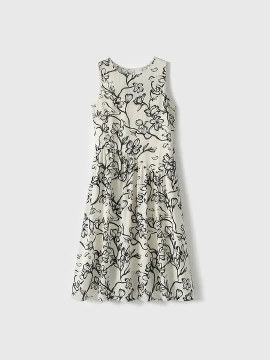 Linen Floral Sleeveless Midi Dress