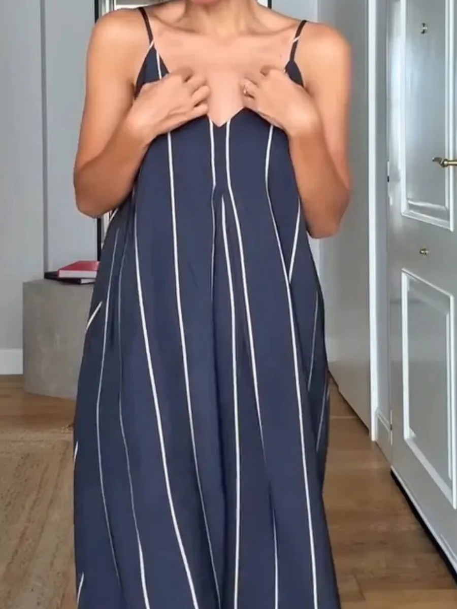 Navy Stripe Spaghetti Strap Maxi Dress