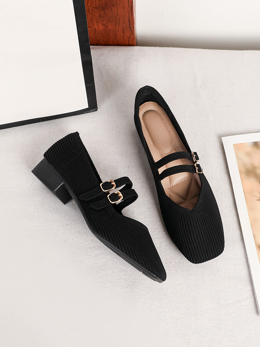 Retro Knitted Mary Jane Flats for Women | Square Toe Breathable Comfort Shoes